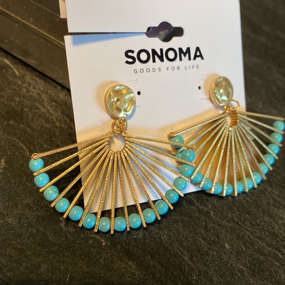 🆕 SONOMA Gold & Turquoise Fan Earrings - Picture 3 of 6